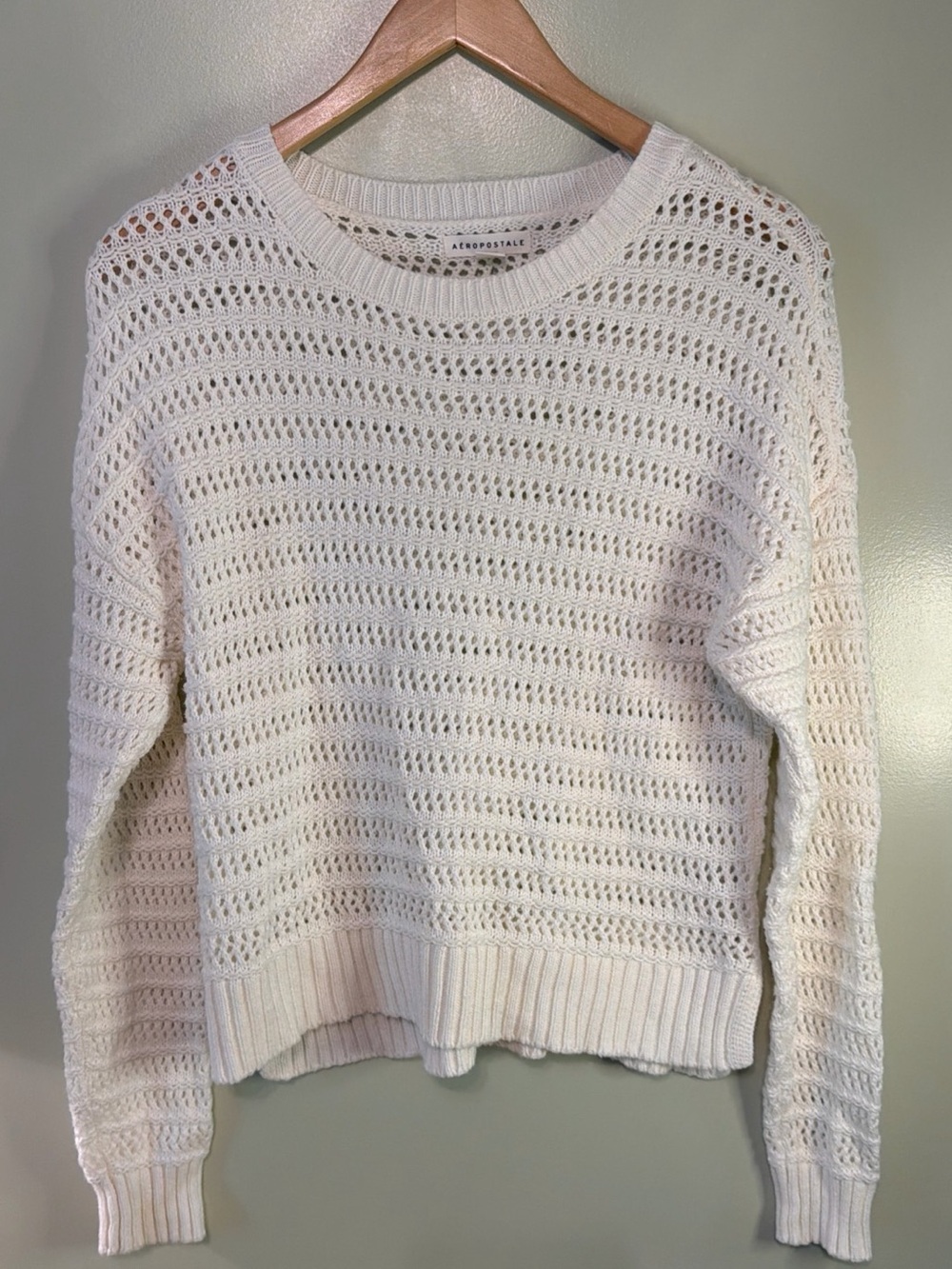 Aéropostale Women’s Cream Open Knit Sweater Long Sleeve Crewneck Size M